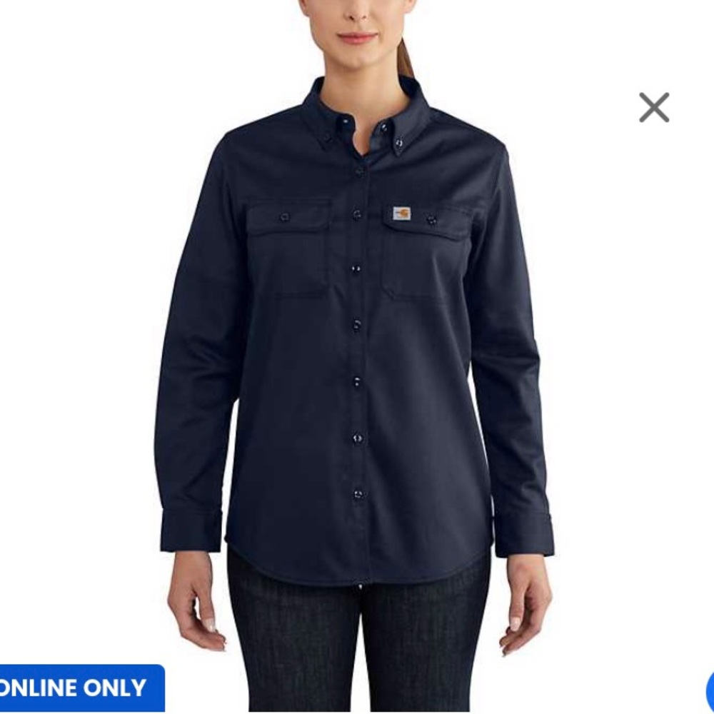New Carhartt Womens Navy Blue Button Up Work Shirt